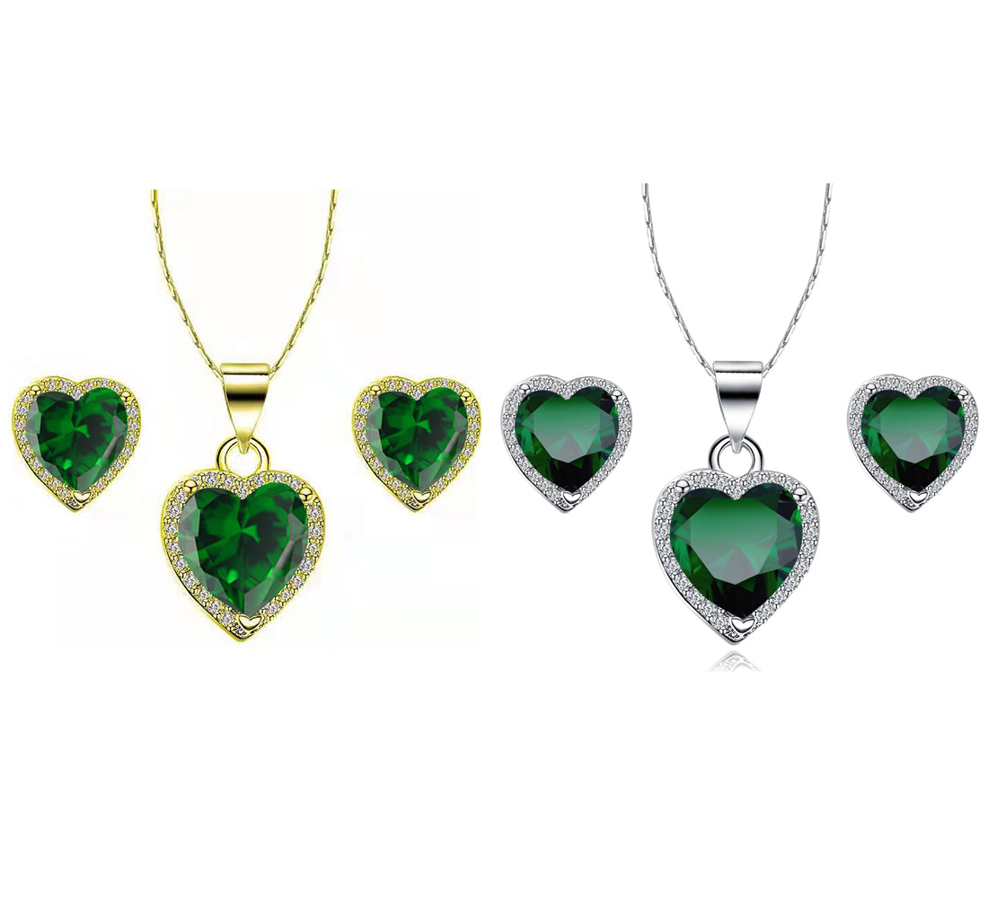 24k Yellow and White Gold 1Ct Emerald Necklace Set 18 inch Y40155