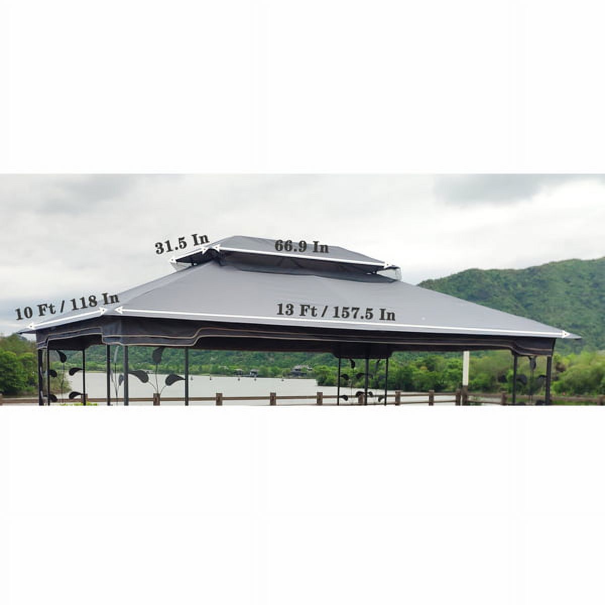 Gray Patio Double Roof Gazebo Replacement Canopy Top Fabric L215