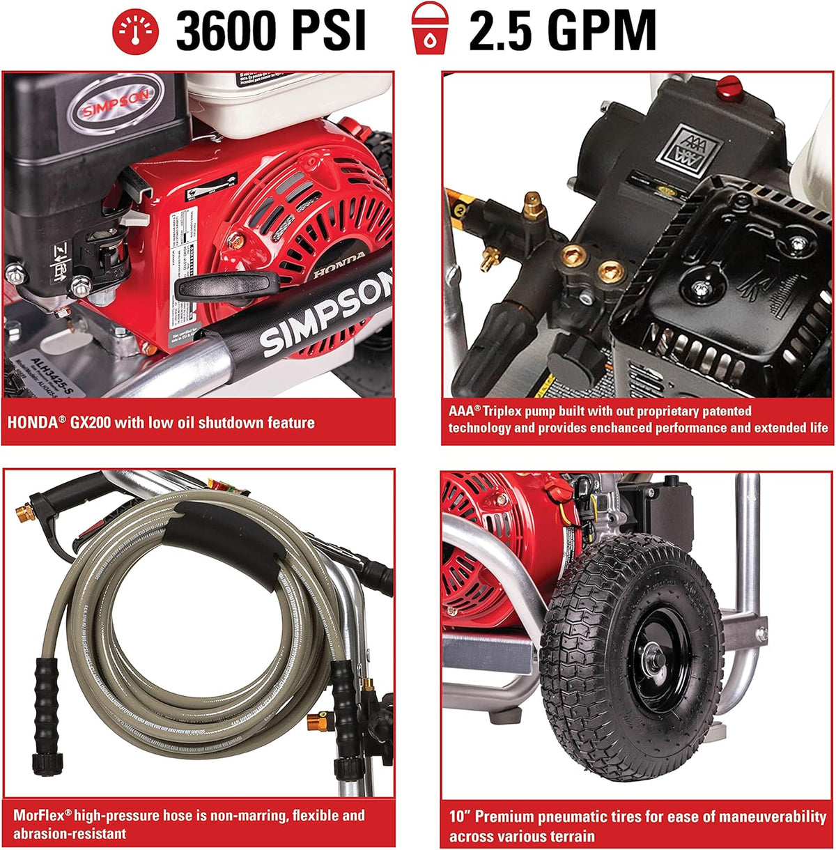 Aluminum Gas Pressure Washer, 3600 PSI @ 2.5 GPM C5690