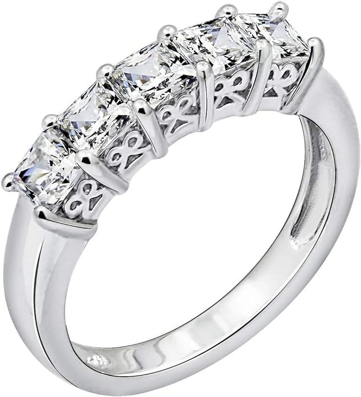 Platinum or Gold Plated Sterling Silver 5-Stone Ring I782022