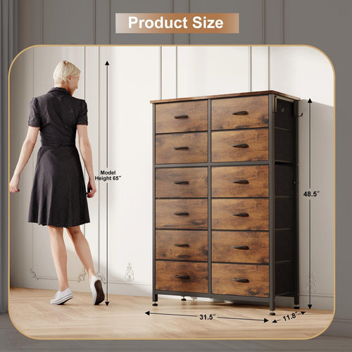 12 Drawer Tall Fabric Dresser Rustic Brown V142789