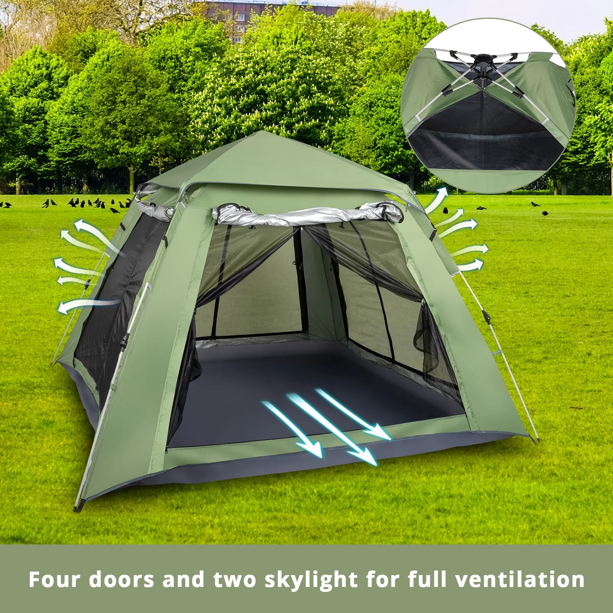 Camping Instant Tent 4 Person Waterproof Green Z36670