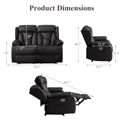 Brown RV Loveseat Recliner Sofa with Side Pockets R727