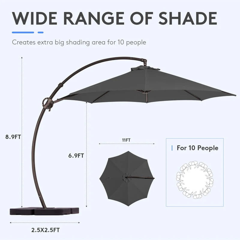 11ft Curvy Cantilever Offset Hanging Patio Umbrella with Base, Beige E7584