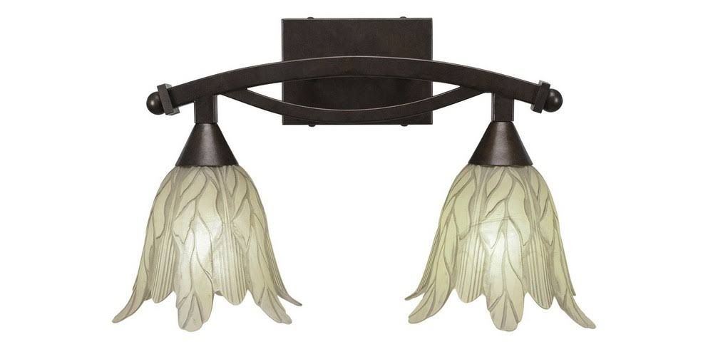 Two Light Bath Bar Bronze Finish with Vanilla Leaf Glass L3612