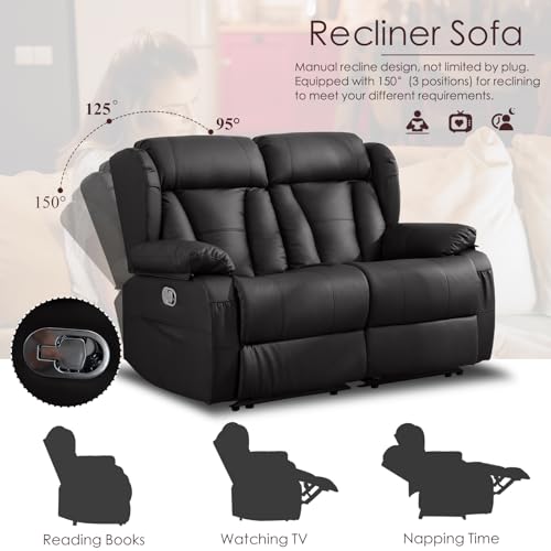 Brown RV Loveseat Recliner Sofa with Side Pockets R727