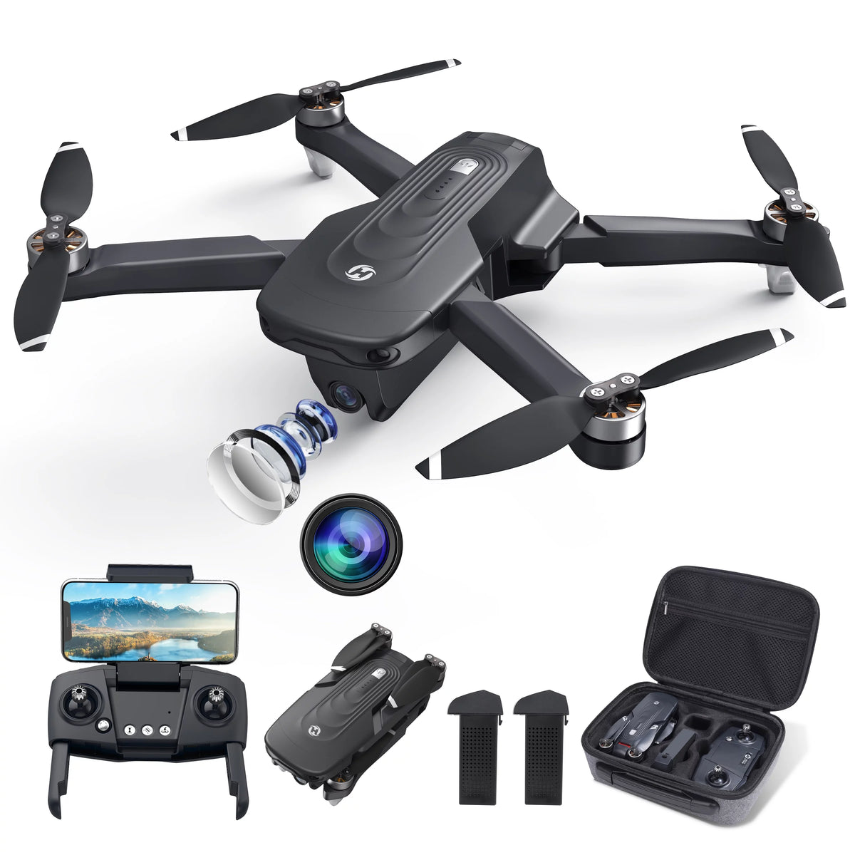 4K Camera Foldable GPS Drone with 2 Batteries, Black C454906