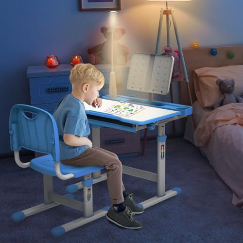 Green Height-Adjustable Kids Desk and Chair Set E24944