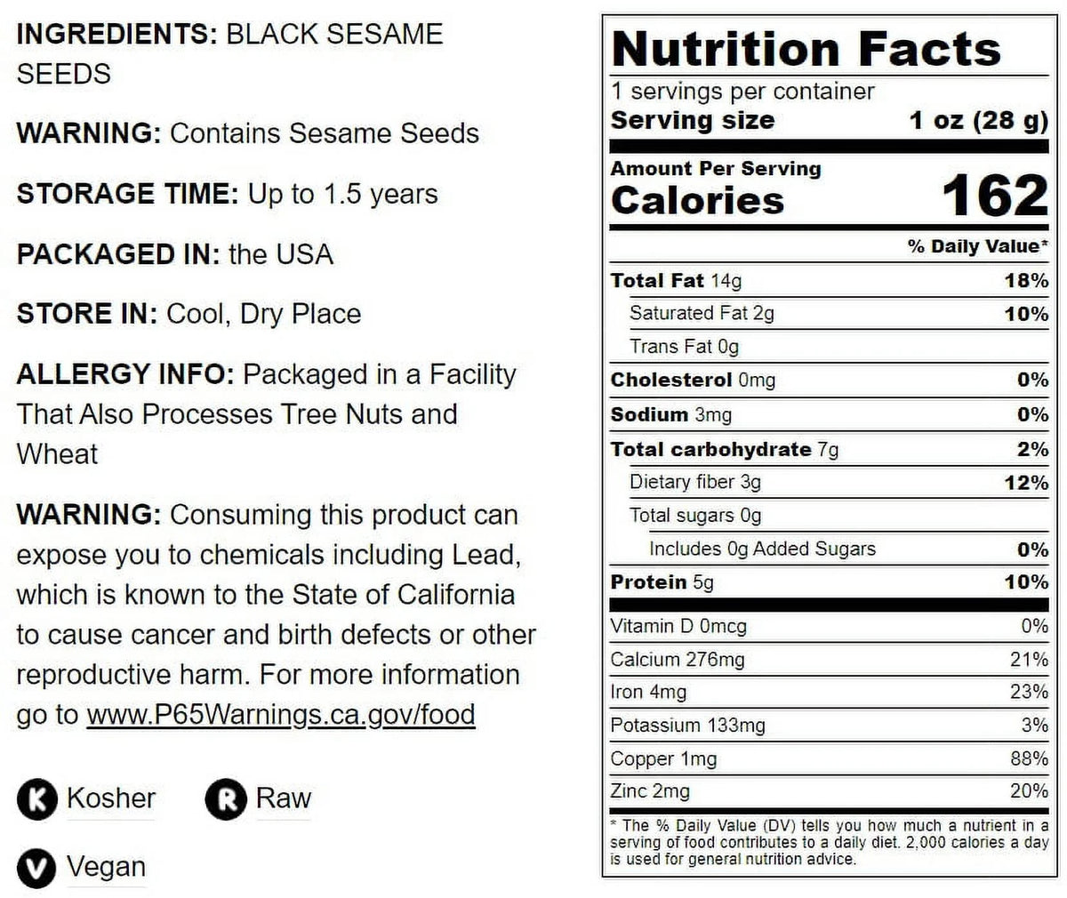 Black Sesame Seeds, 16 Pounds — Raw, Vegan, Kosher R294355