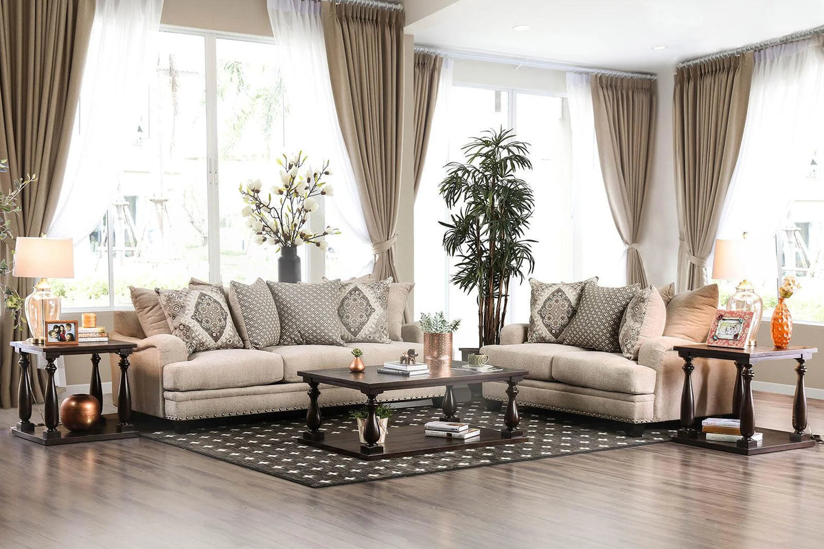 Light Brown Chenille Sofa and Loveseat Z8726