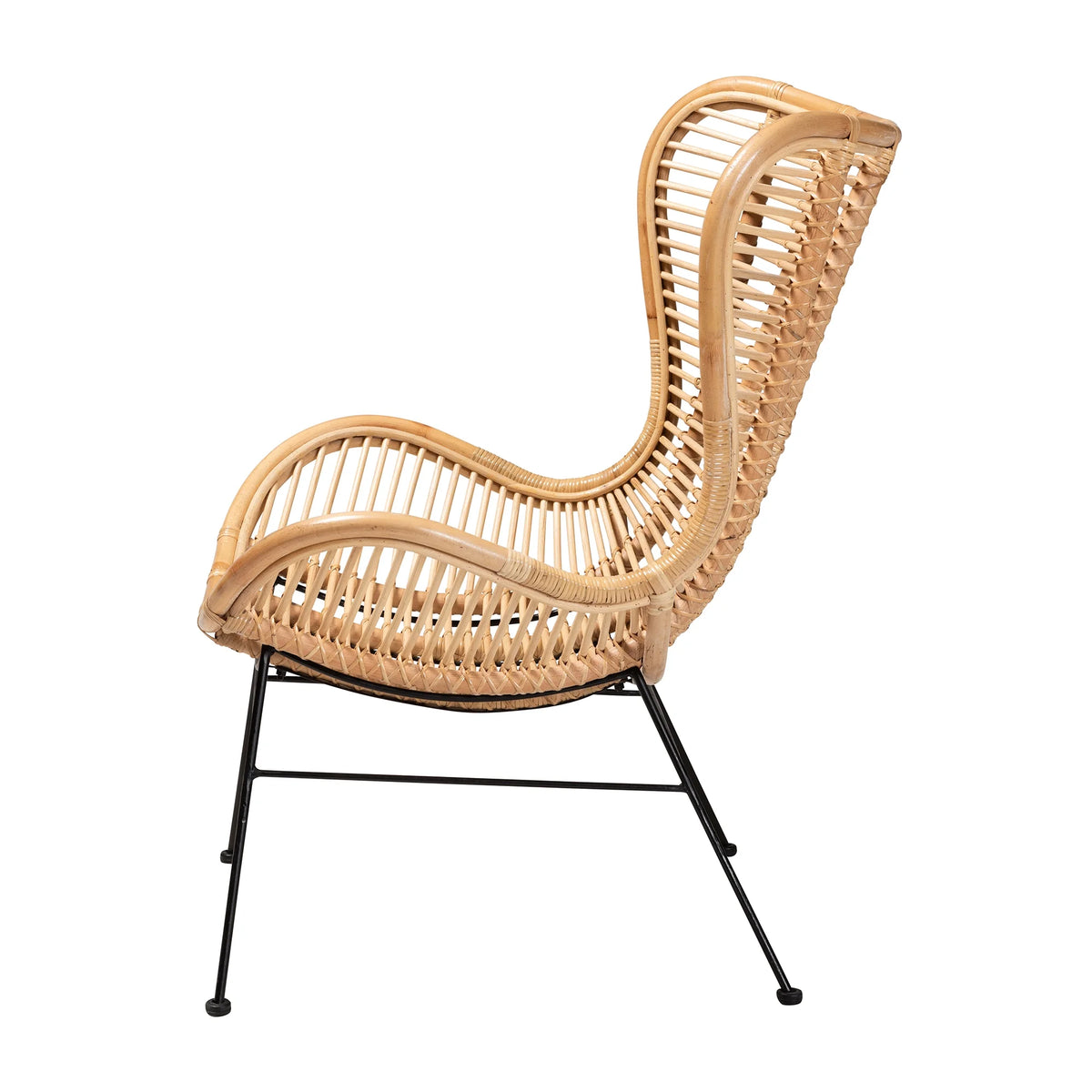 Natural Brown Rattan and Black Metal Accent Chair J4502