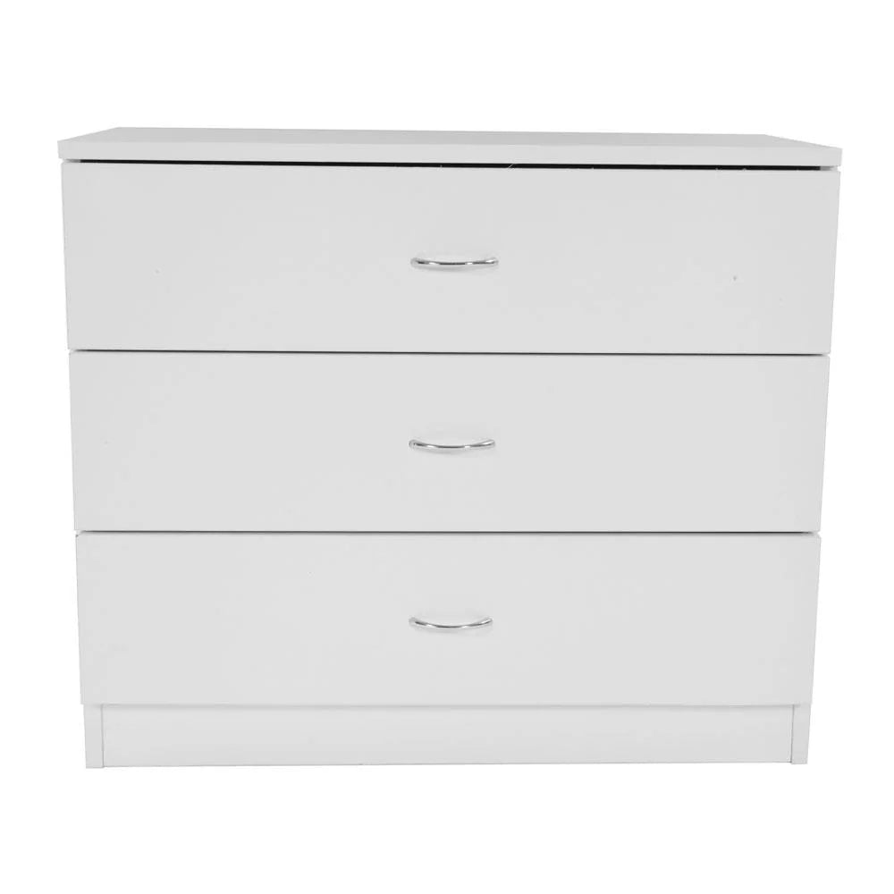 White 3 Drawer MDF Wood Nightstand J400