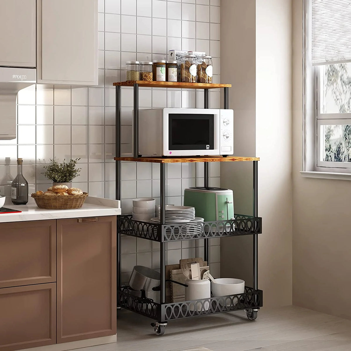 4 Tier Kitchen Baker's Rack Storage Shelf Black I705