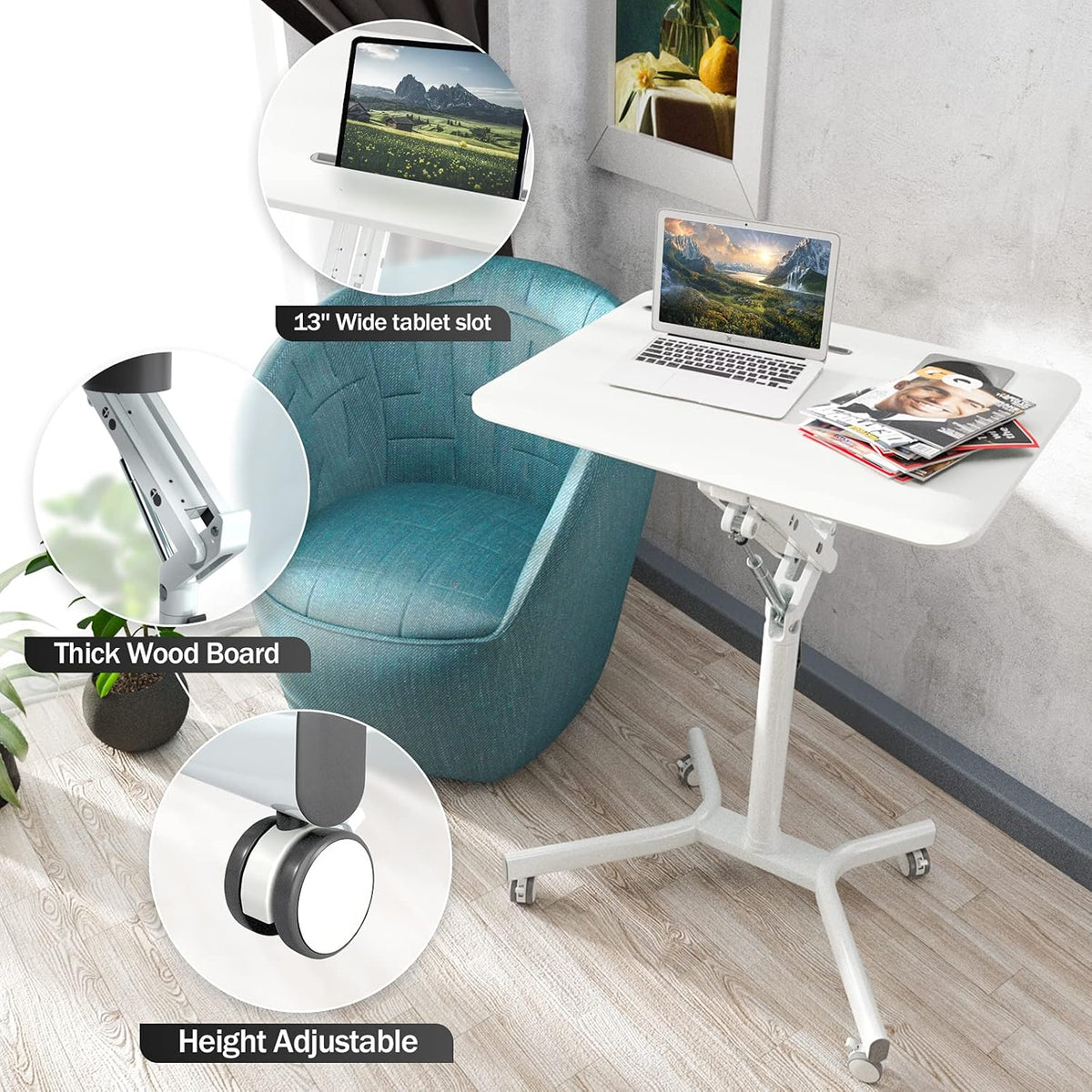 Pneumatic Height Adjustable Mobile Standing Desk T17748