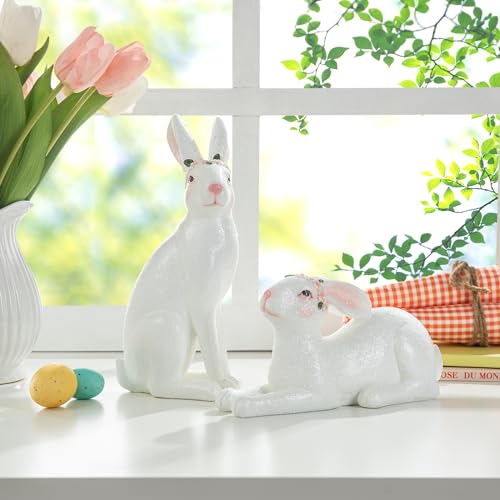 9.25”H Resin Bunny Figurines with Base A366