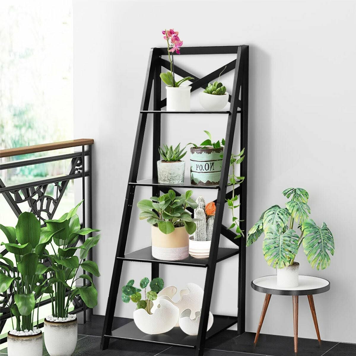 4-Tier Ladder Shelf Bookcase Storage Display - Black H611