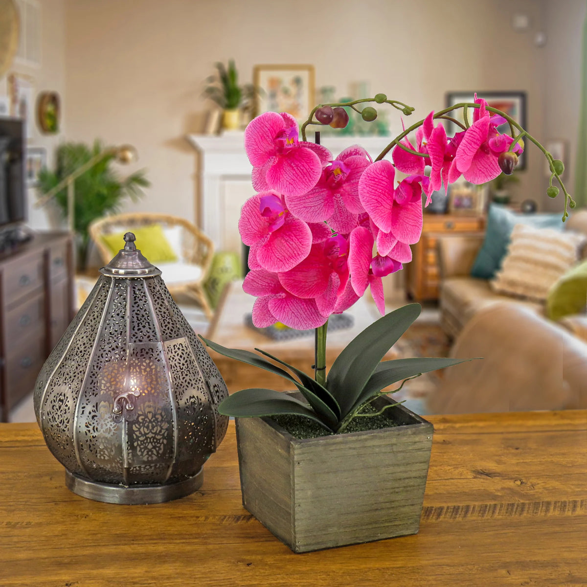 21" Purple Orchid Flower in Wood Box I7783