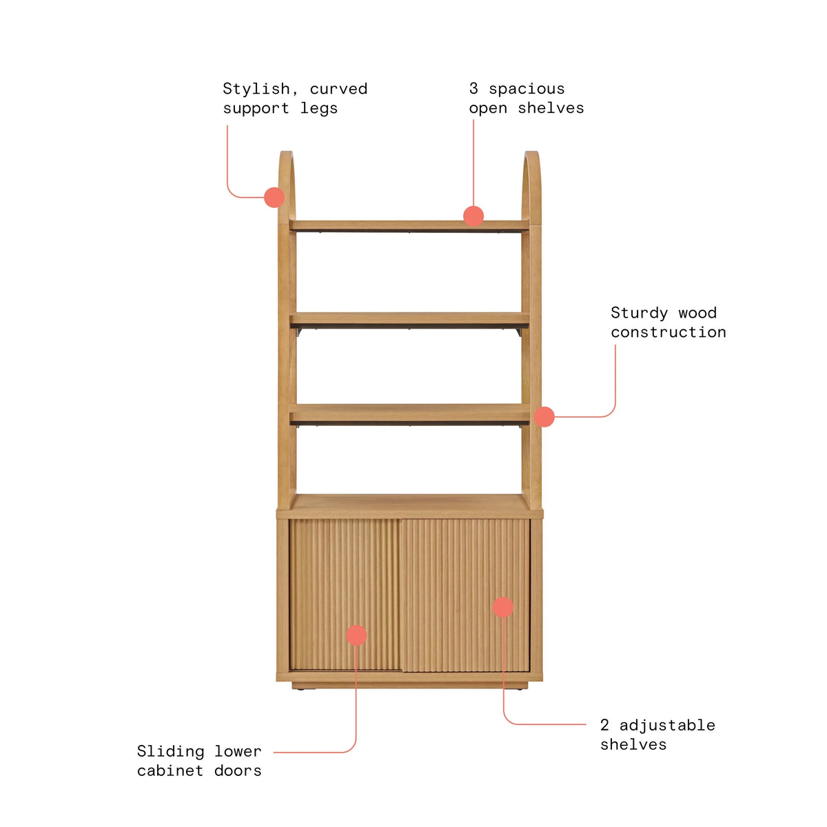 Fluted 3-Shelf Bookcase with Storage Cabinet B8279