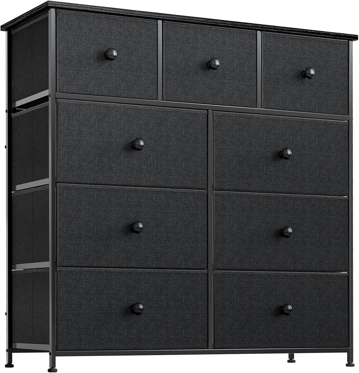 Black Grey 9 Drawer Steel Frame Wooden Top Dresser C79235