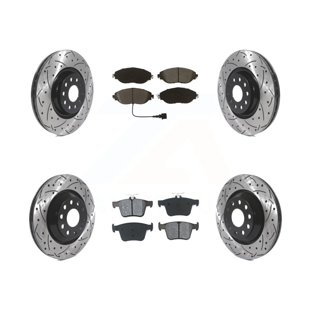 Front Rear Drilled Slotted Disc Brake Rotors And Semi-Metallic Pads Kit X8030