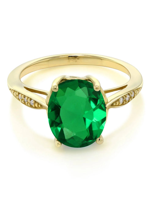 14K Yellow Gold Green Simulated Emerald and Diamond Engagement Ring V829291