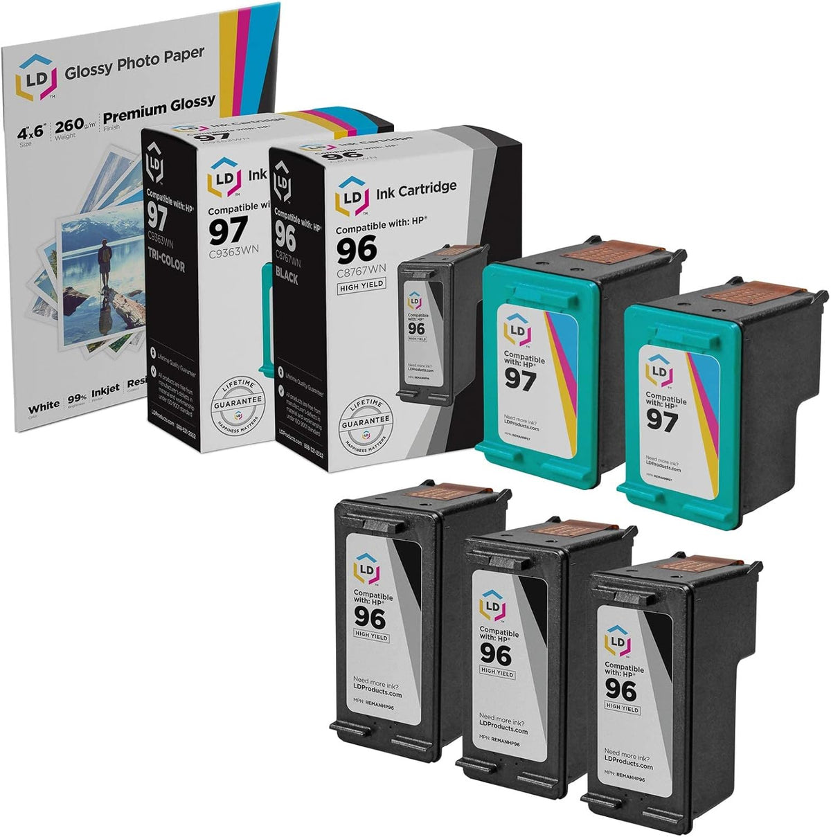 5-Pack Ink Cartridge (3 Black, 2 Color) L3325