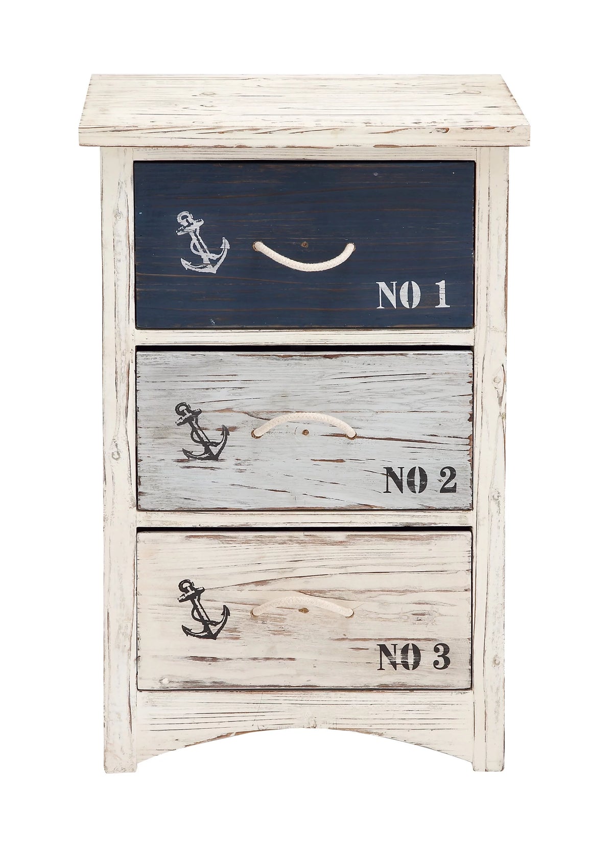 White Wood Anchor Chest with Rope Handles Y6085
