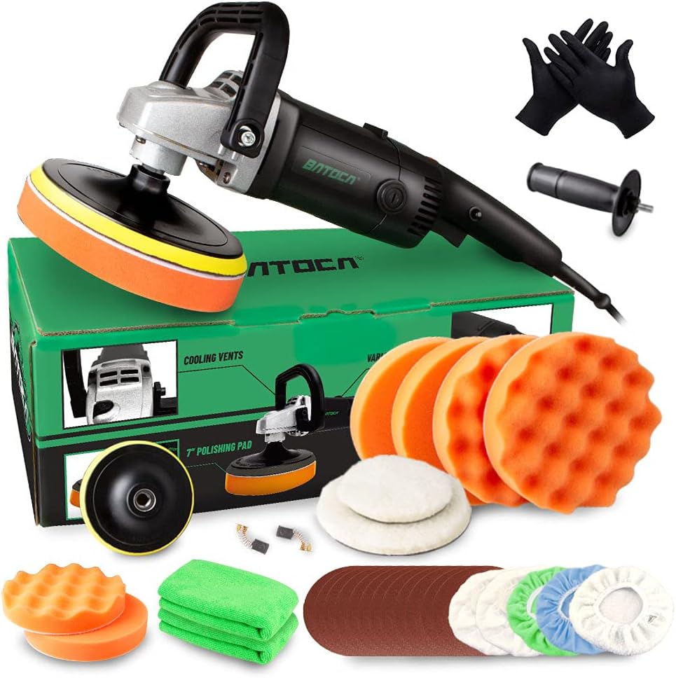 Rotary Car Polisher Wax Machine, 7 Inch 1200W, 6 Variable Speeds with Foam Pads I209