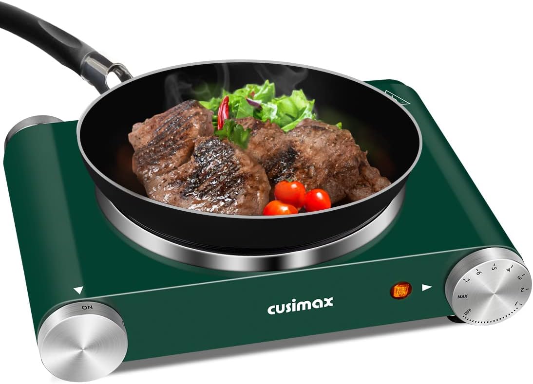 Double Burner 1800W Electric Hot Plate Cast Iron Black Stainless Steel G891