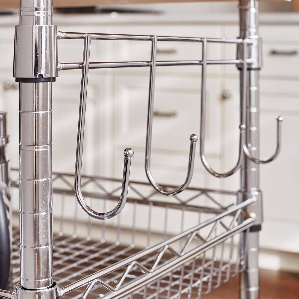 Chrome Kitchen Cart with Rubber Wood Top N54896
