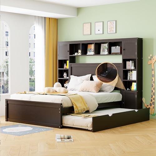 White Full Size Platform Bed with Bookcase Headboard and Storage Drawers N690