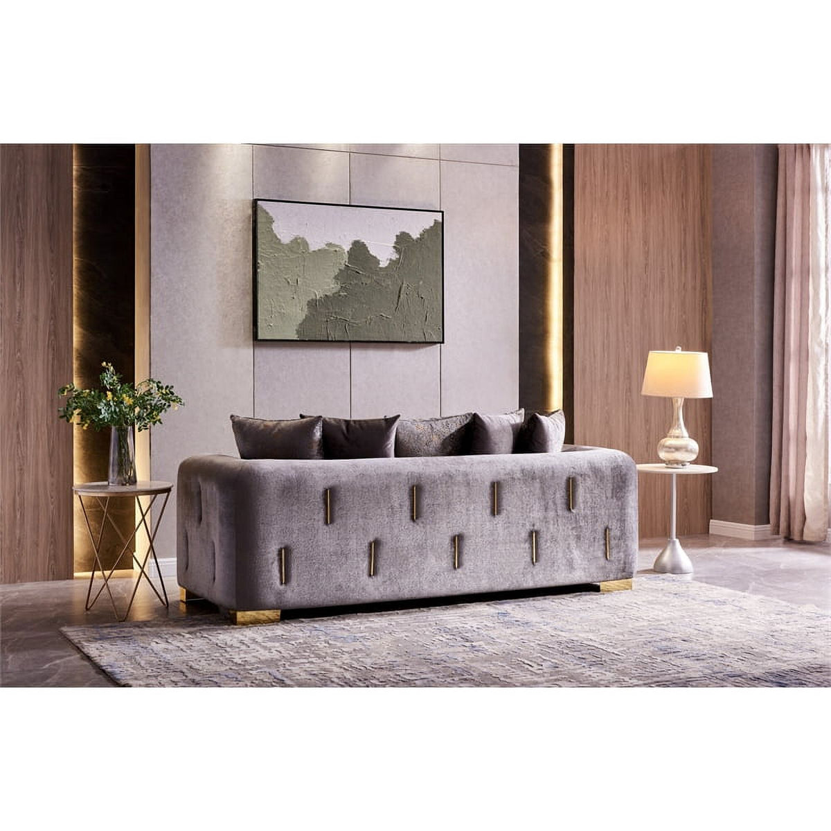 3PC Gray Velvet Living Room Set L9405