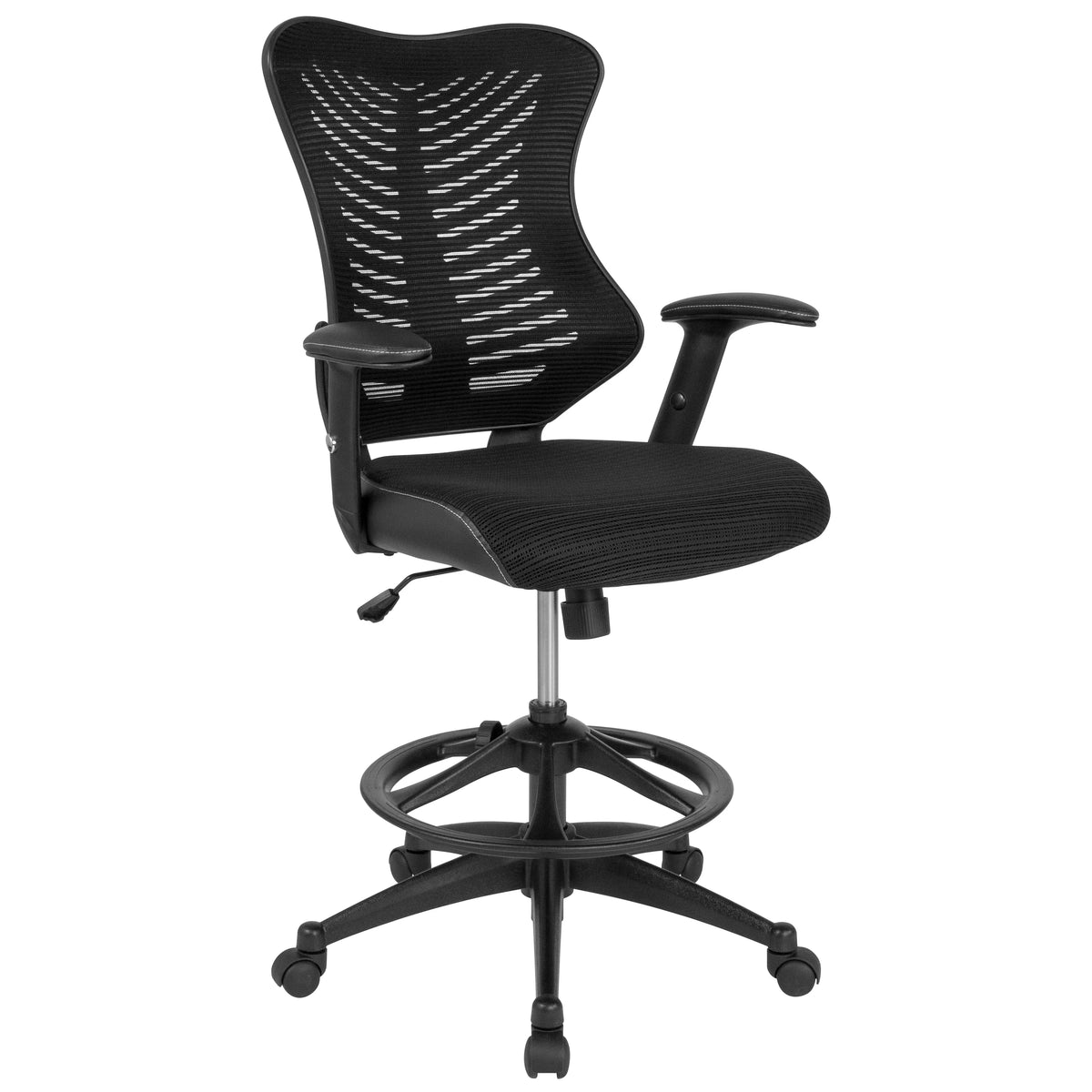 High Back Mesh Drafting Chair with Adjustable Arms D647