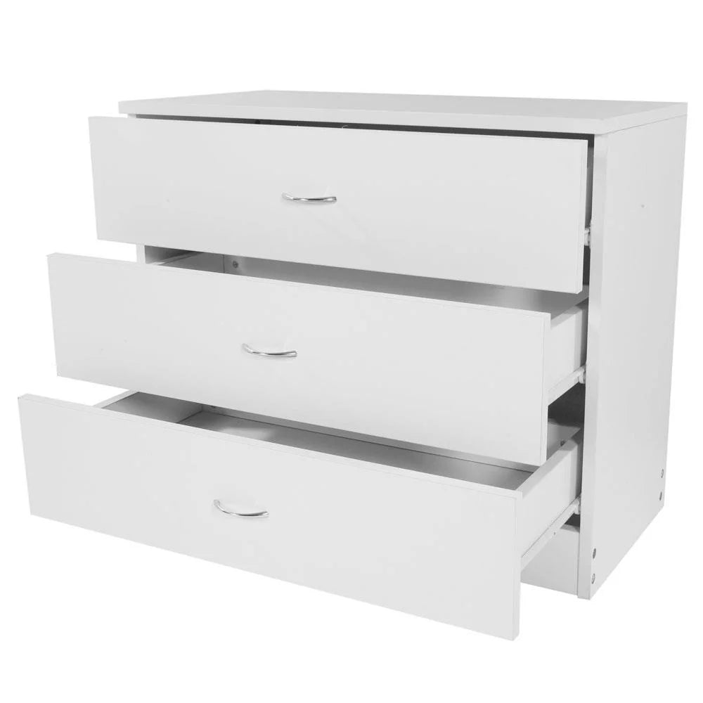 White 3 Drawer MDF Wood Nightstand J400
