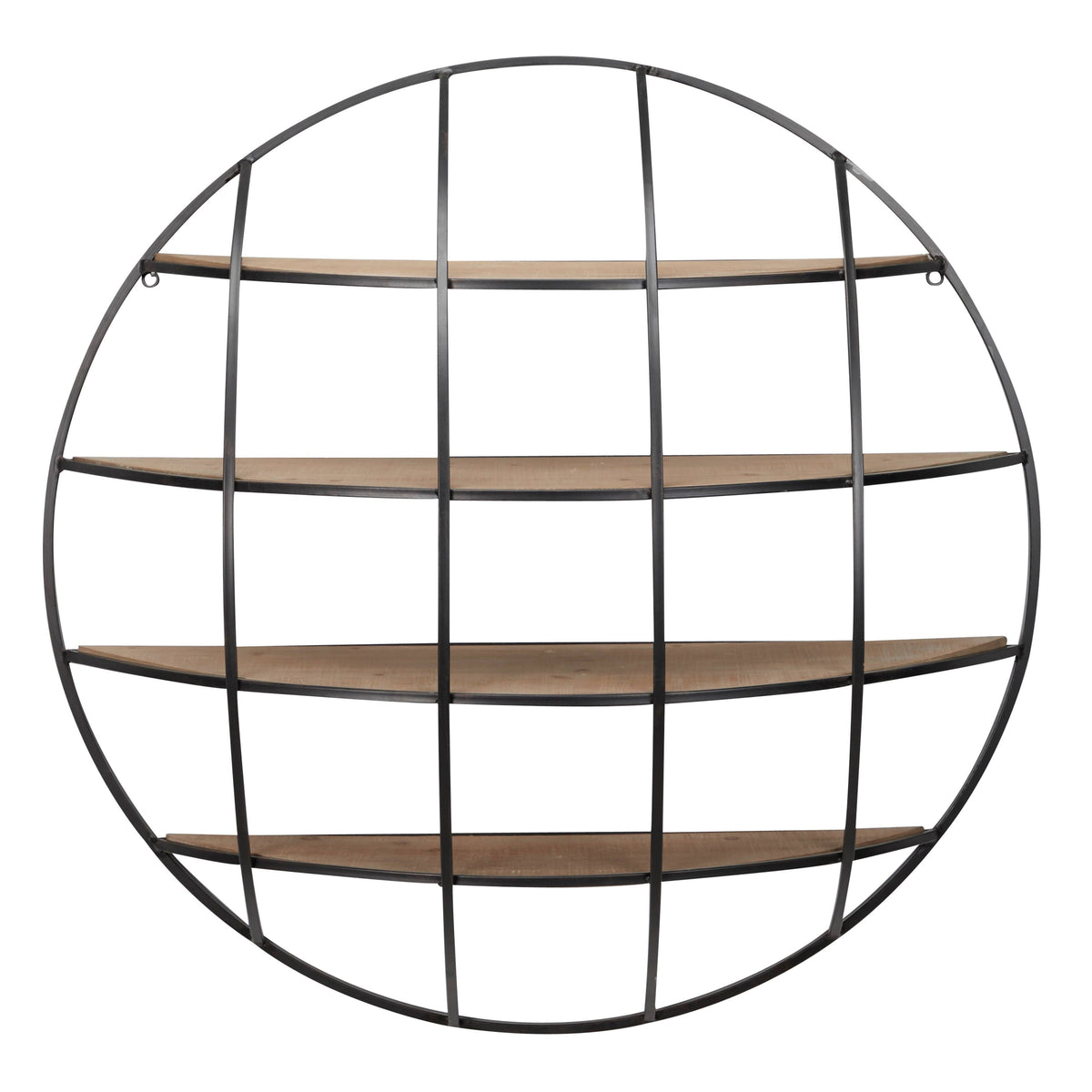 Large Round Industrial Metal and Wood Wall Shelf - Light Brown J5353