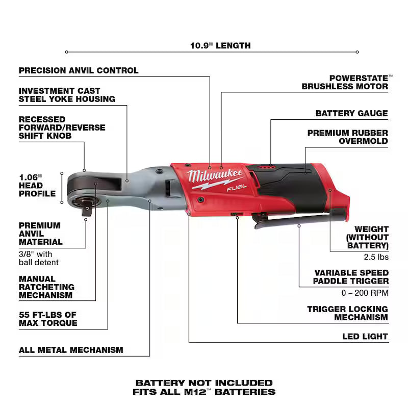 12V Lithium-Ion Brushless Cordless 3/8 in. Impact Wrench and Ratchet Kit T755