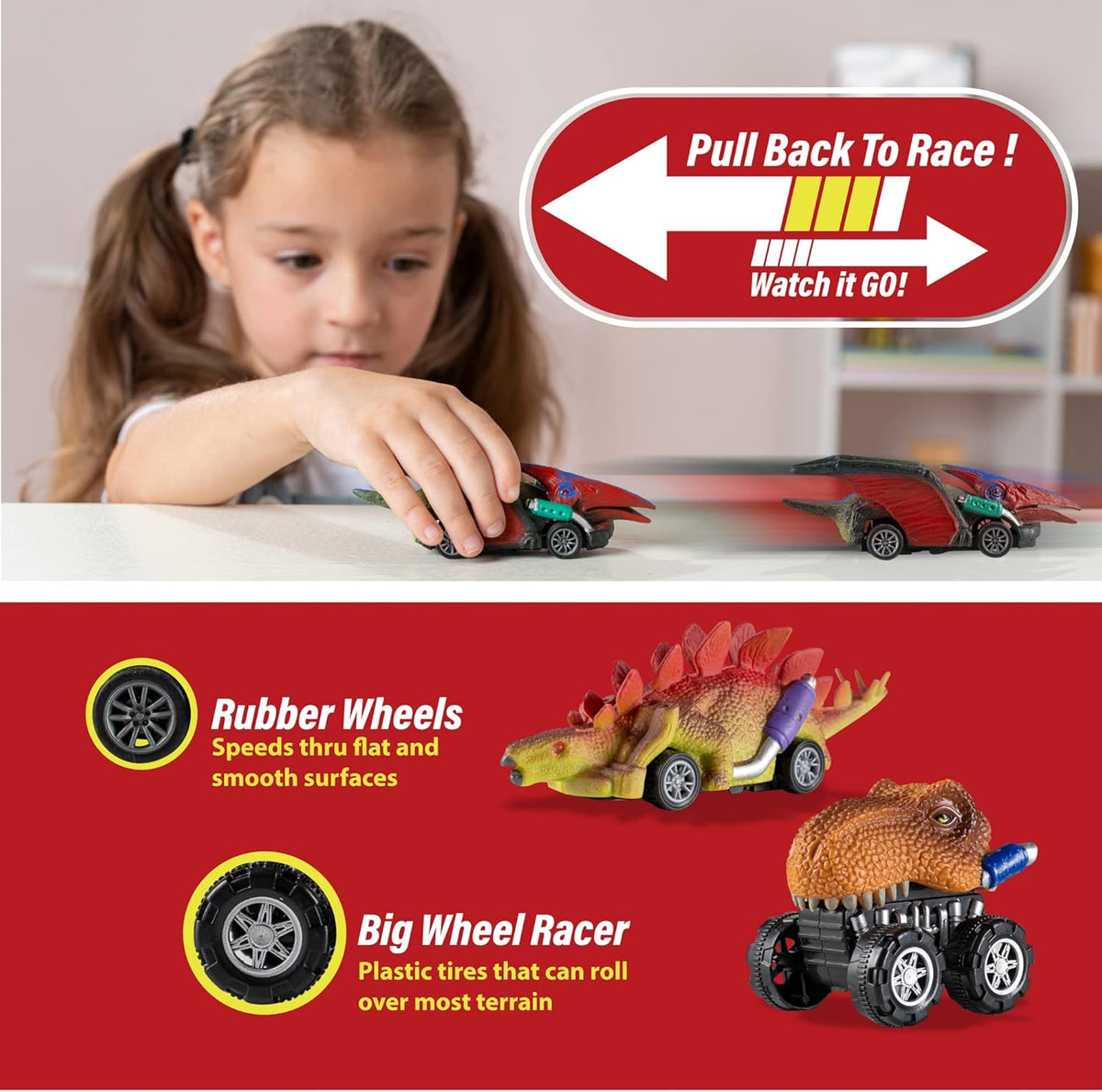 Dinosaur Pull Back Toy Cars Vehicle Playsets F49107