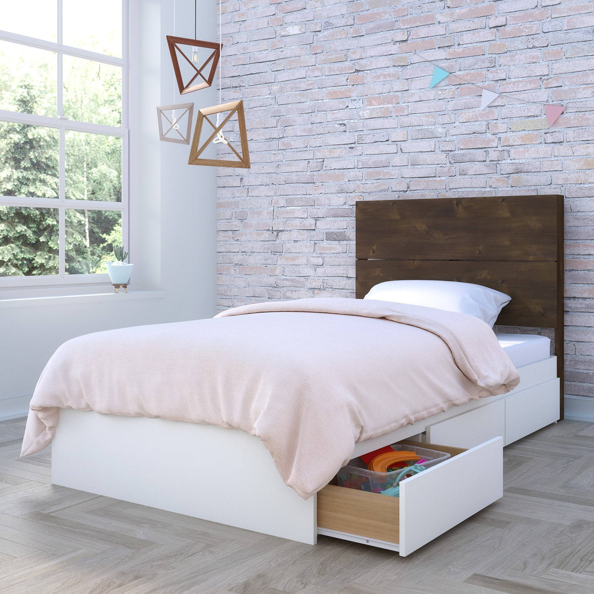White and Truffle 2 Piece Twin Size Bedroom Set T517