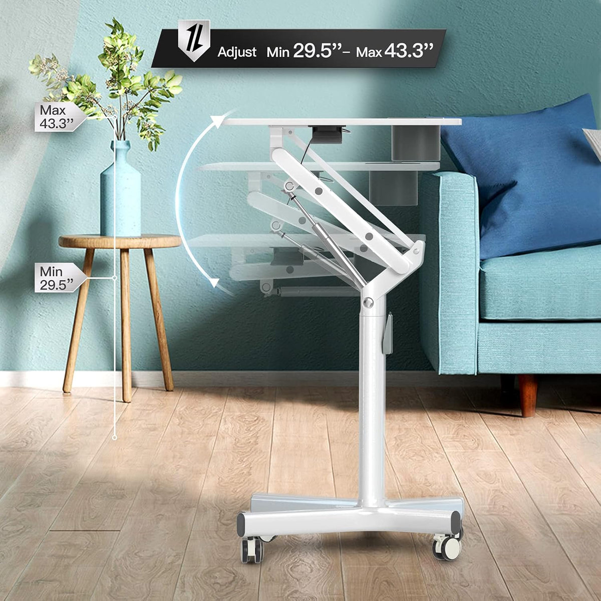 Pneumatic Height Adjustable Mobile Standing Desk T17748