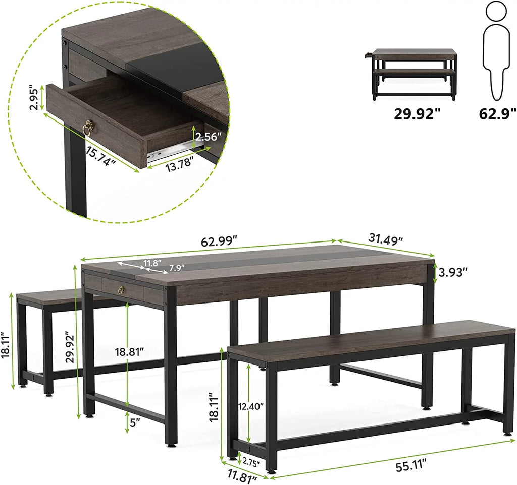 Dining Table with 2 Benches and Drawer T932649
