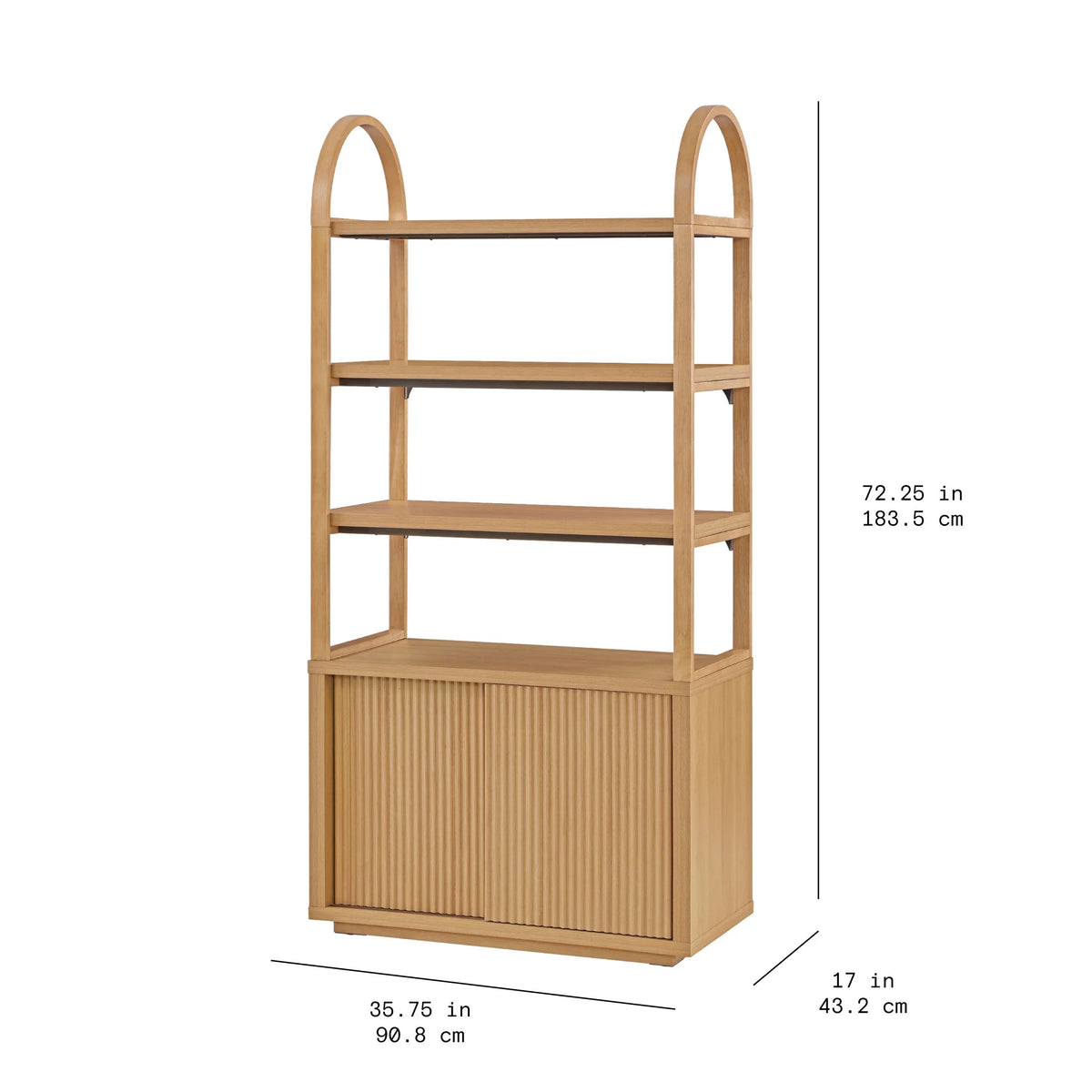 Fluted 3-Shelf Bookcase with Storage Cabinet B8279
