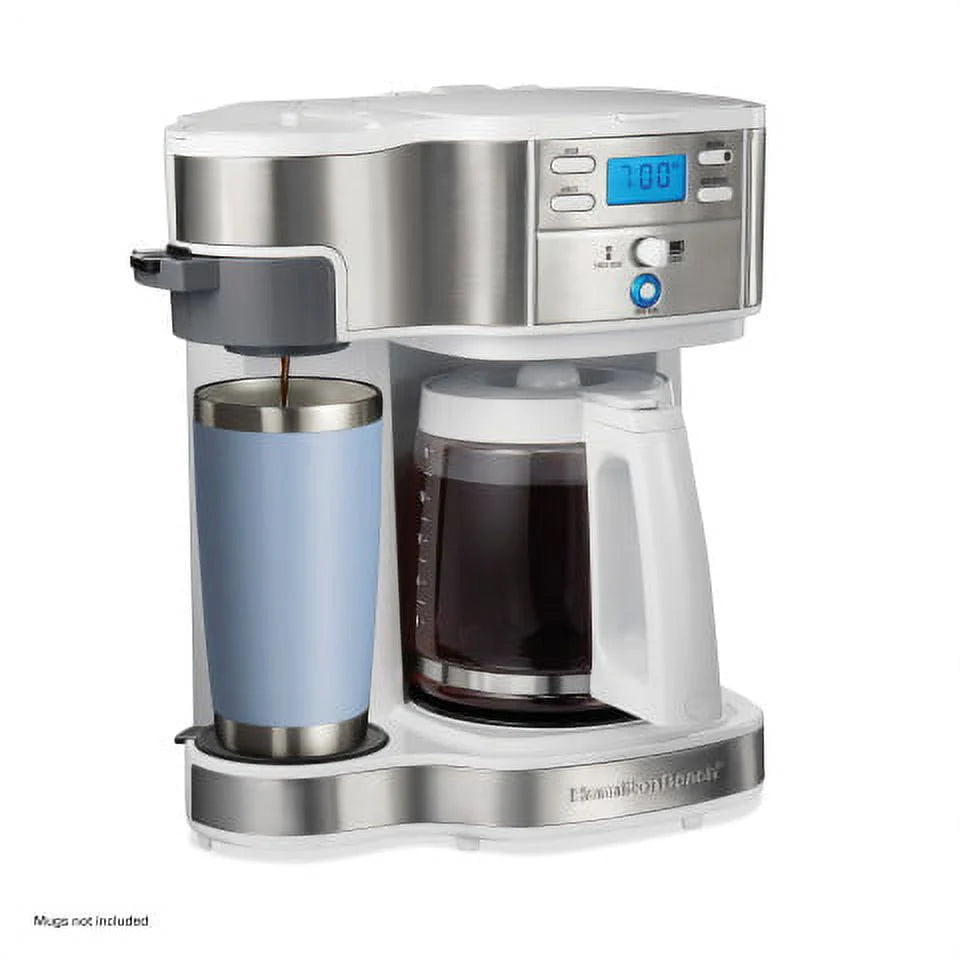 2-Way Programmable Coffee Maker, Single-Serve and 12 Cup Glass Carafe, White W663