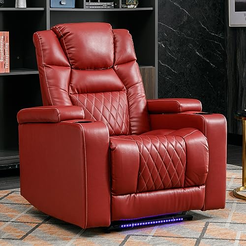 Brown PU Leather Electric Recliner Chair with LED Lights U1176