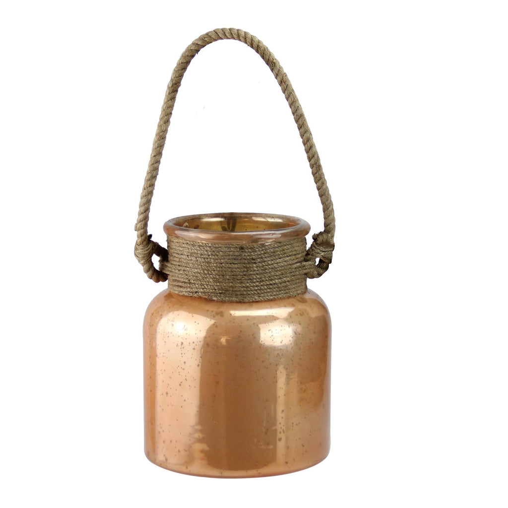 Copper Colored Glass Hurricane with Rope Handle J2403