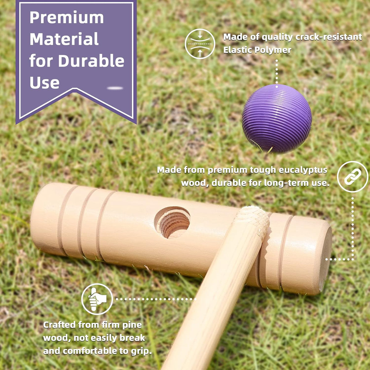 32In Six Player Croquet Set with Pine Wooden Mallets and Carry Bag L74777