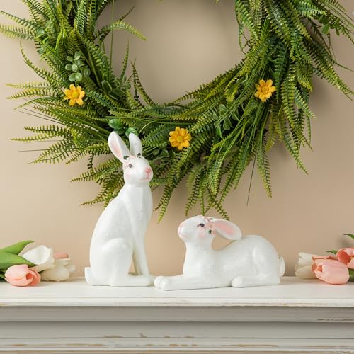 9.25”H Resin Bunny Figurines with Base A366