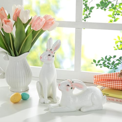 9.25”H Resin Bunny Figurines with Base A366