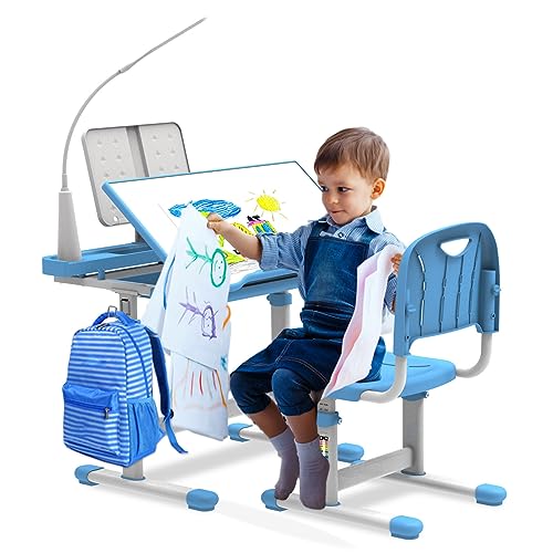 Green Height-Adjustable Kids Desk and Chair Set E24944
