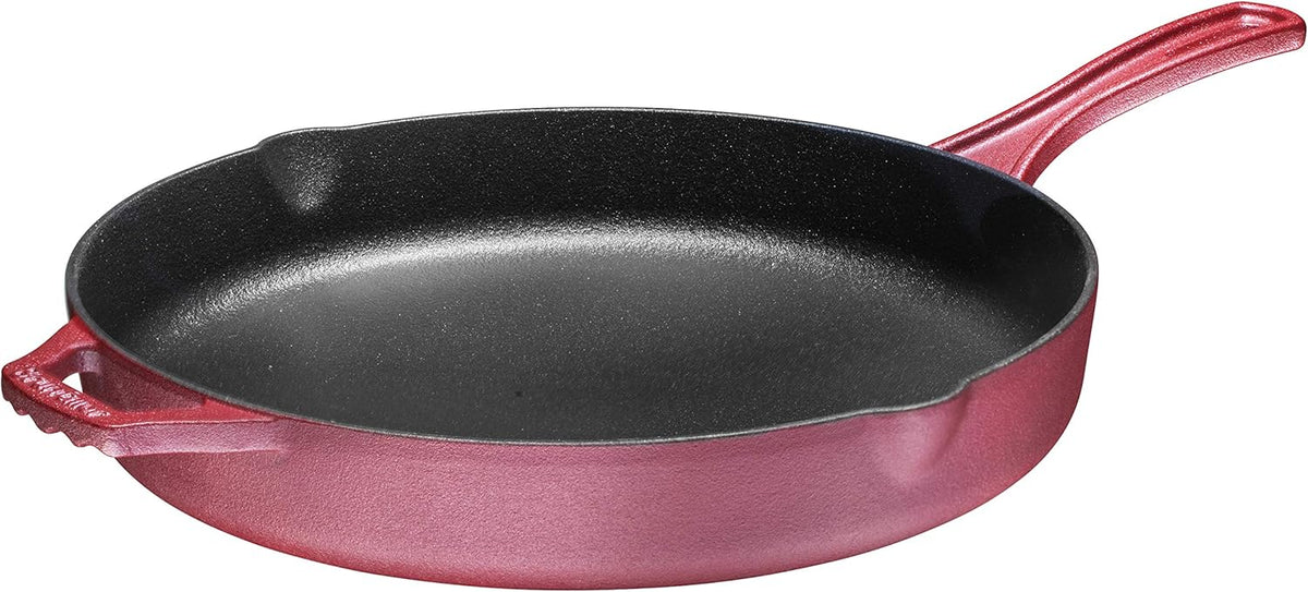 Red Enameled 12 inch Non-Stick Cast Iron Skillet V7351