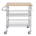 Chrome Kitchen Cart with Rubber Wood Top N54896